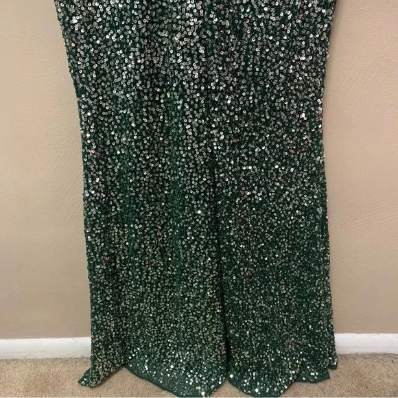 Mac Duggal Cap Sleeve Sequined High Slit Gown in Forest Green Size 16 NWT New - Picture 9 of 13